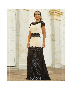Vestido longo bicolor c/ renda | Moda Evangelica